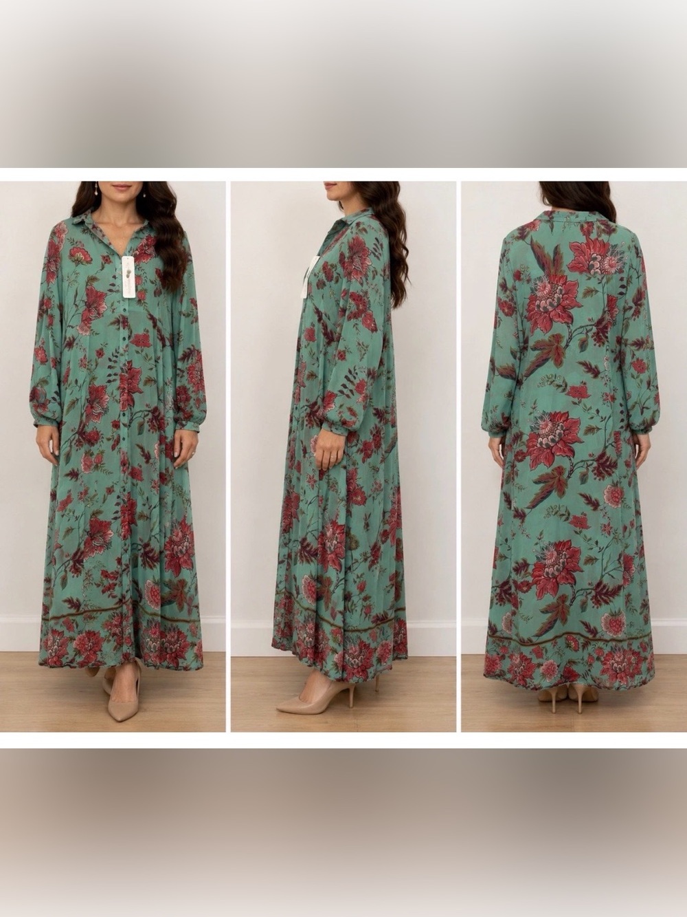 Soft Surroundings Blair Dress & Slip XL Floral Maxi Blue MLT NWT $150 A34